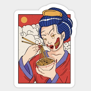 Awesome Zombie Geisha Eating Ramen Sticker